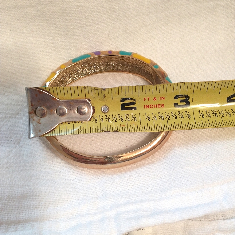 Cuff bracelet ‎ enamel style with rhinestones teal green yellow purple bangle - Picture 3 of 5